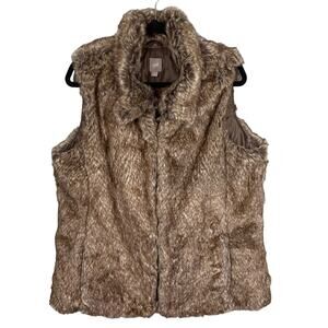 J. Jill Women’s Brown Faux Fur Hidden Button Front Vest Plus Size XL Retro Fall